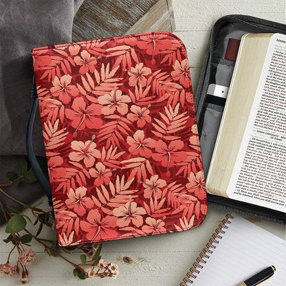 Red Hawaiian Tropical Pattern Print Leather Bible Cover