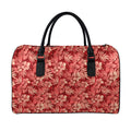 Red Hawaiian Tropical Pattern Print Leather Duffel Bag
