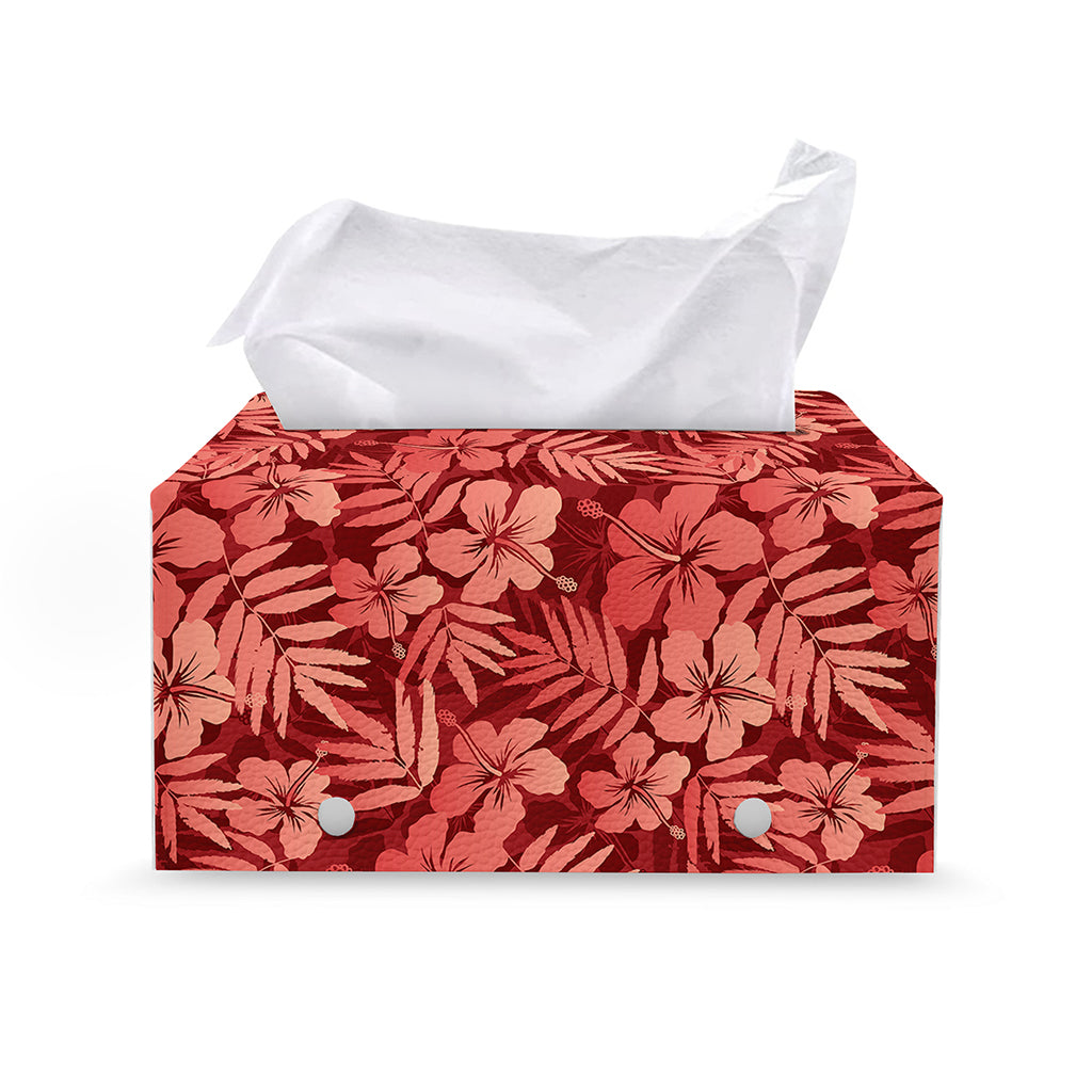 Red Hawaiian Tropical Pattern Print Leather Tissue Box Cover