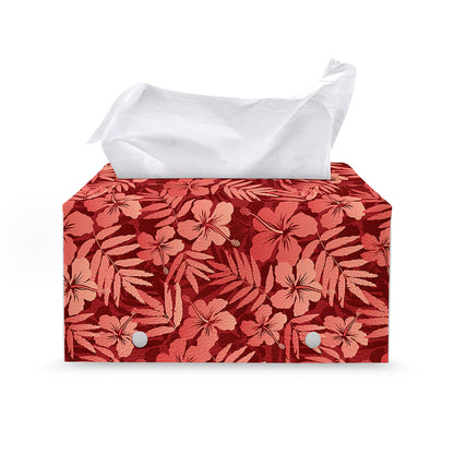Red Hawaiian Tropical Pattern Print Leather Tissue Box Cover