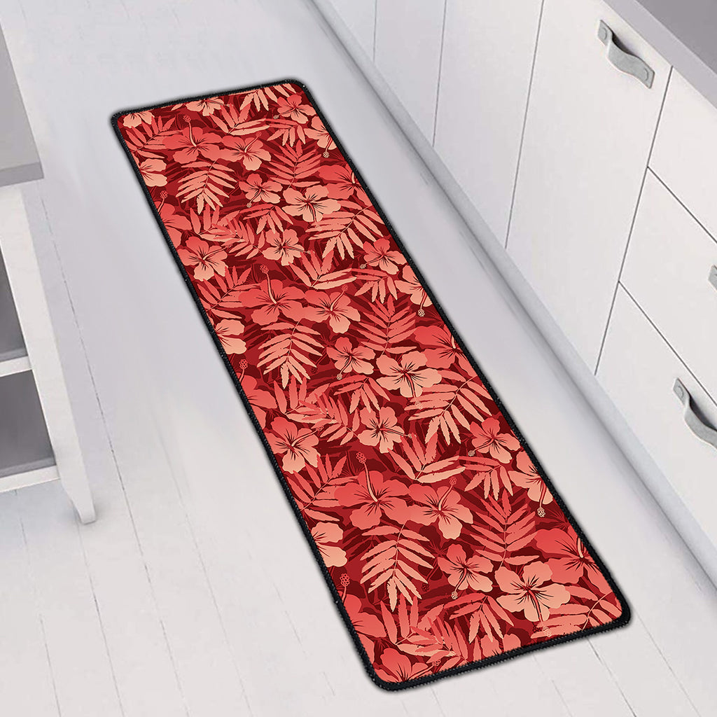 Red Hawaiian Tropical Pattern Print Long Kitchen Mat