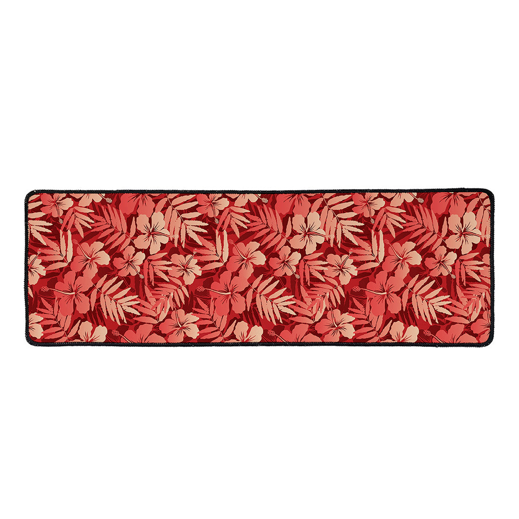 Red Hawaiian Tropical Pattern Print Long Kitchen Mat