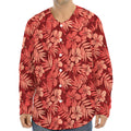 Red Hawaiian Tropical Pattern Print Long Sleeve Baseball Jersey