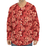 Red Hawaiian Tropical Pattern Print Long Sleeve Baseball Jersey