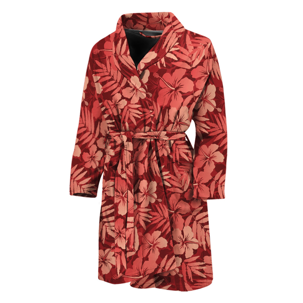 Red Hawaiian Tropical Pattern Print Men's Bathrobe