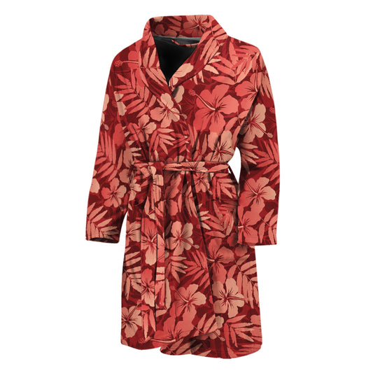 Red Hawaiian Tropical Pattern Print Men's Bathrobe