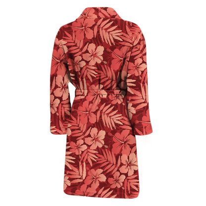 Red Hawaiian Tropical Pattern Print Men's Bathrobe