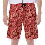 Red Hawaiian Tropical Pattern Print Men's Beach Shorts
