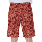 Red Hawaiian Tropical Pattern Print Men's Beach Shorts