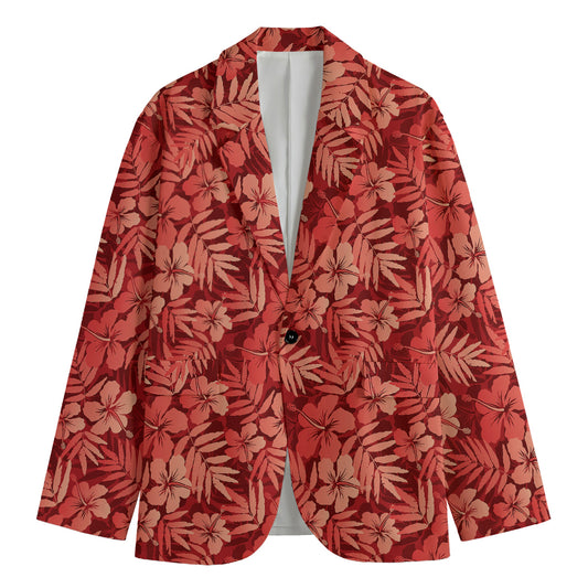 Red Hawaiian Tropical Pattern Print Men's Blazer