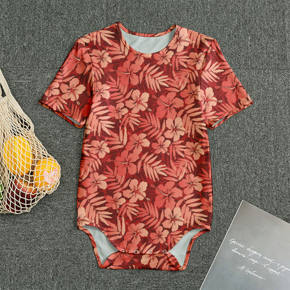 Red Hawaiian Tropical Pattern Print Men's Bodysuit