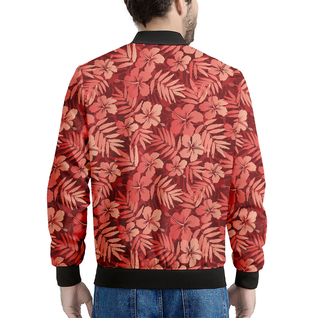 Red Hawaiian Tropical Pattern Print Men's Bomber Jacket