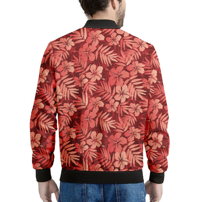 Red Hawaiian Tropical Pattern Print Men's Bomber Jacket