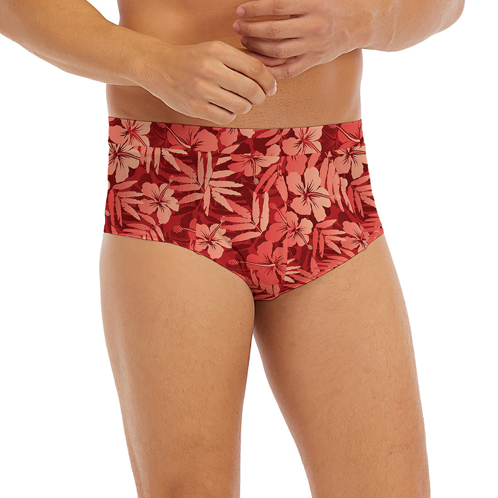 Red Hawaiian Tropical Pattern Print Men's Briefs
