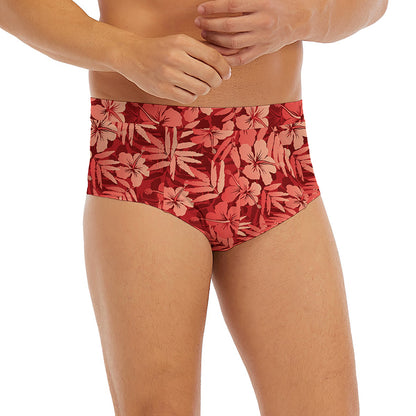 Red Hawaiian Tropical Pattern Print Men's Briefs