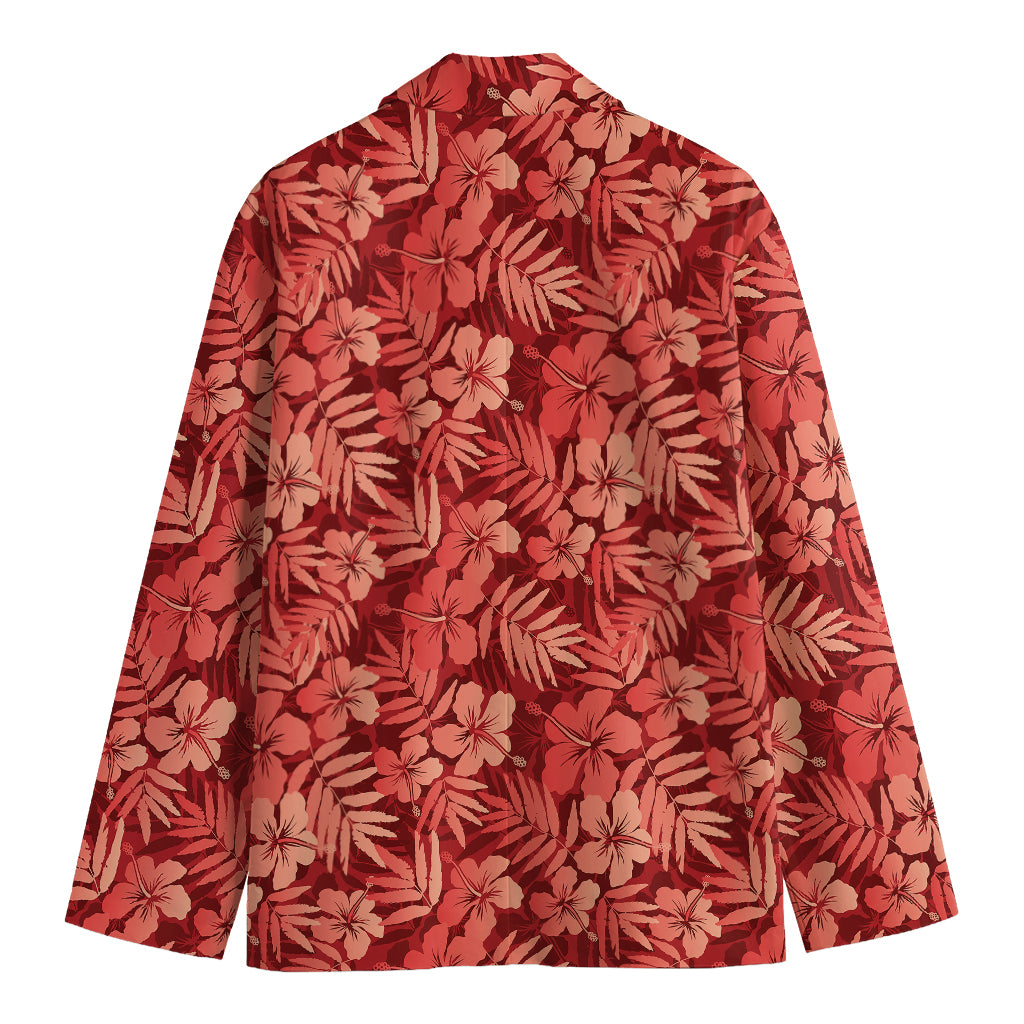Red Hawaiian Tropical Pattern Print Men's Cotton Blazer