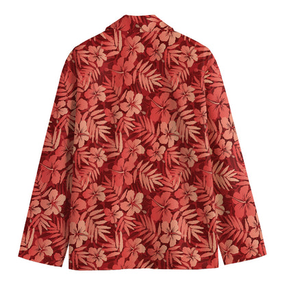 Red Hawaiian Tropical Pattern Print Men's Cotton Blazer