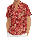 Red Hawaiian Tropical Pattern Print Men's Deep V-Neck Shirt