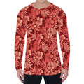 Red Hawaiian Tropical Pattern Print Men's Long Sleeve T-Shirt