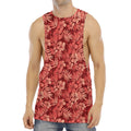 Red Hawaiian Tropical Pattern Print Men's Muscle Tank Top