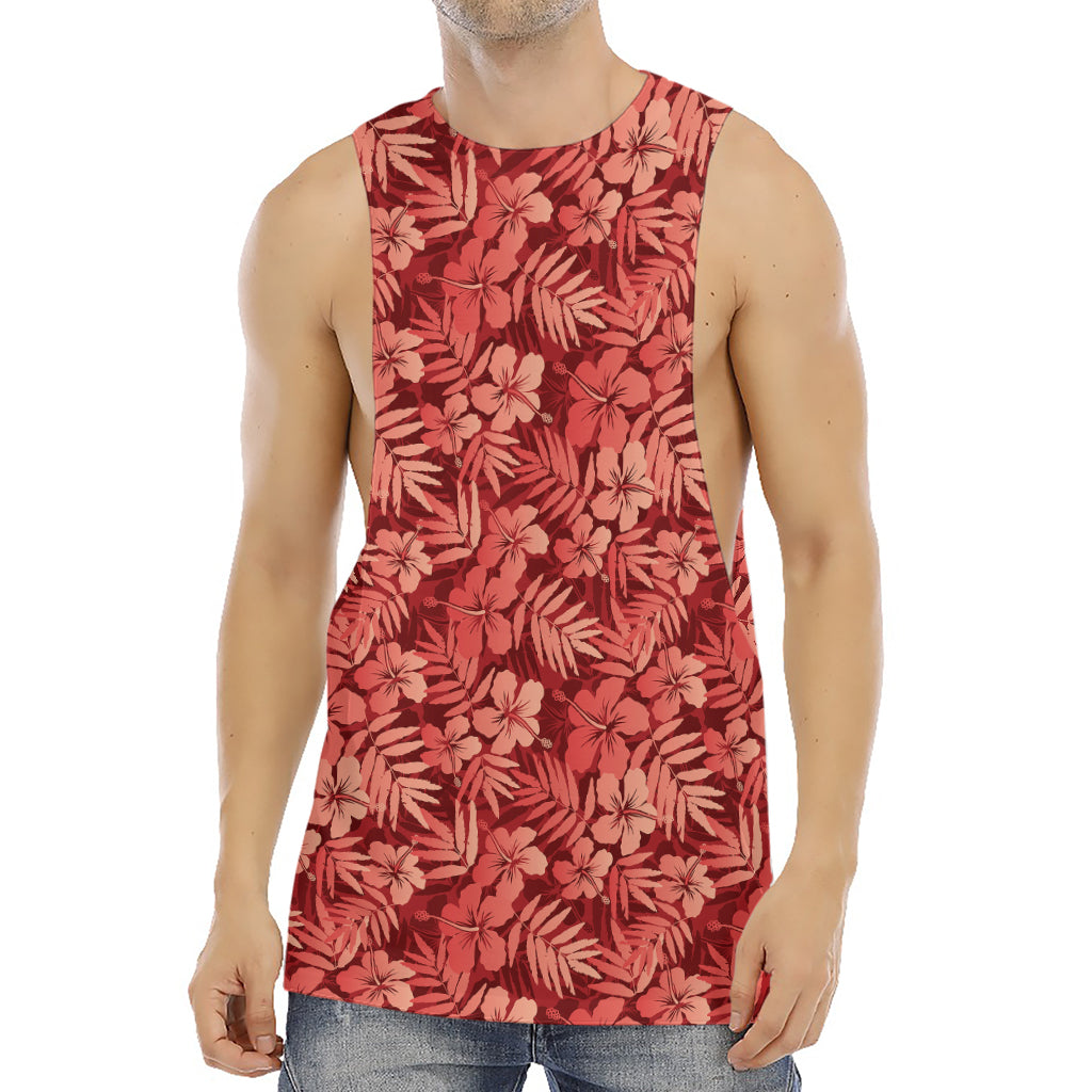 Red Hawaiian Tropical Pattern Print Men's Muscle Tank Top
