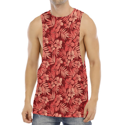 Red Hawaiian Tropical Pattern Print Men's Muscle Tank Top