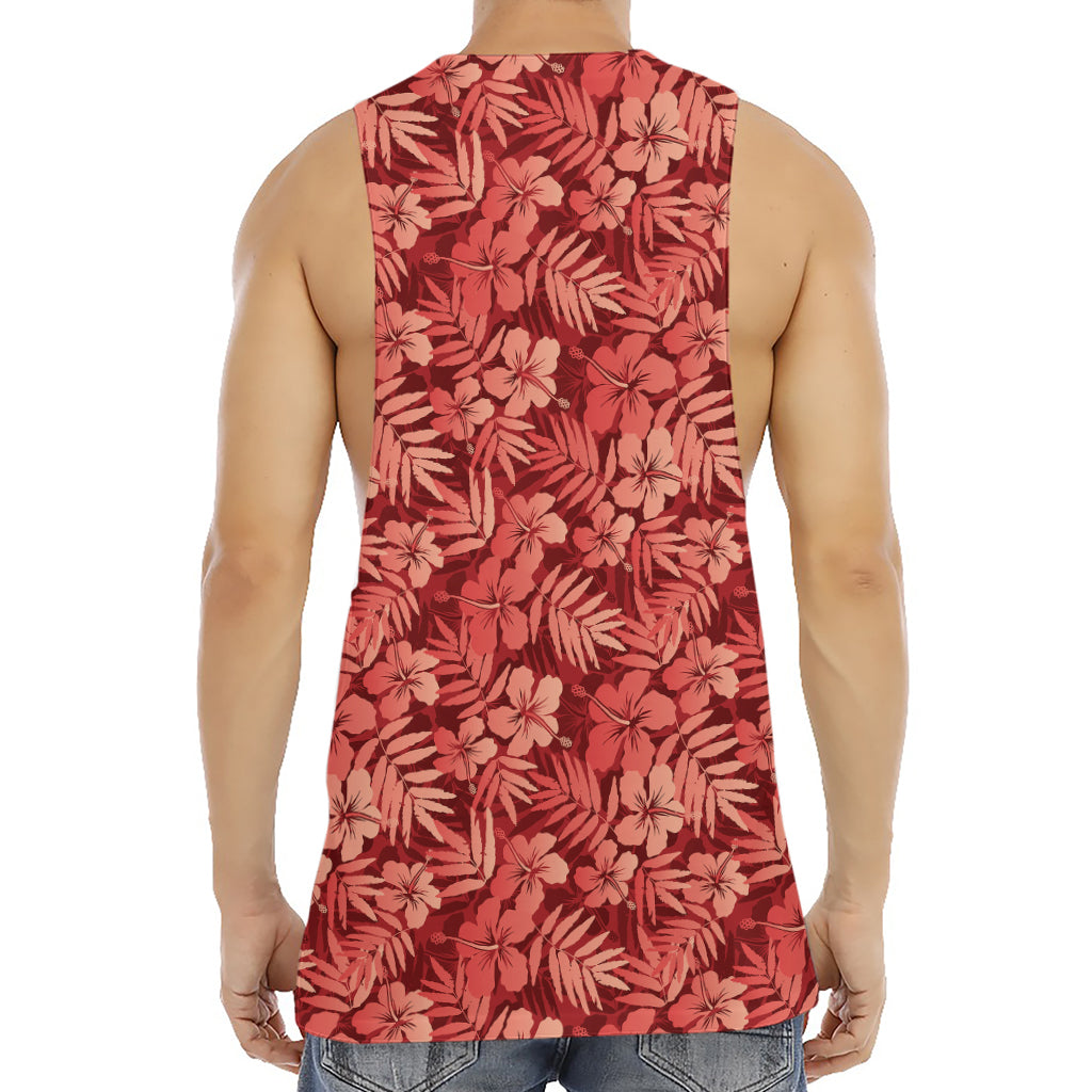 Red Hawaiian Tropical Pattern Print Men's Muscle Tank Top