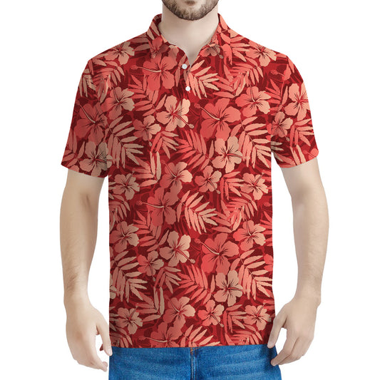 Red Hawaiian Tropical Pattern Print Men's Polo Shirt