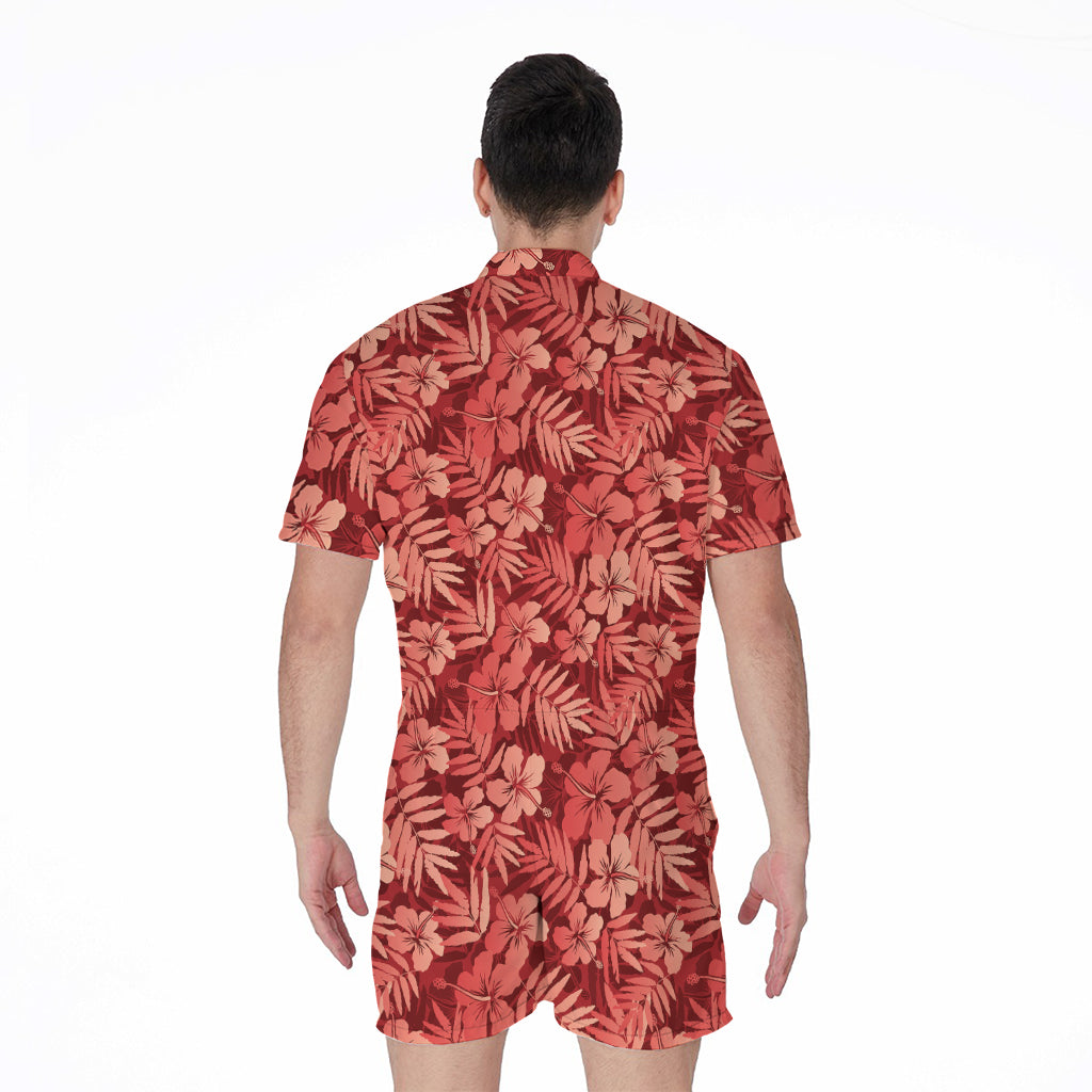 Red Hawaiian Tropical Pattern Print Men's Rompers