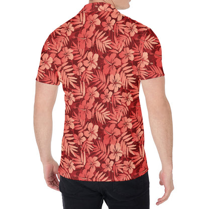 Red Hawaiian Tropical Pattern Print Men's Shirt