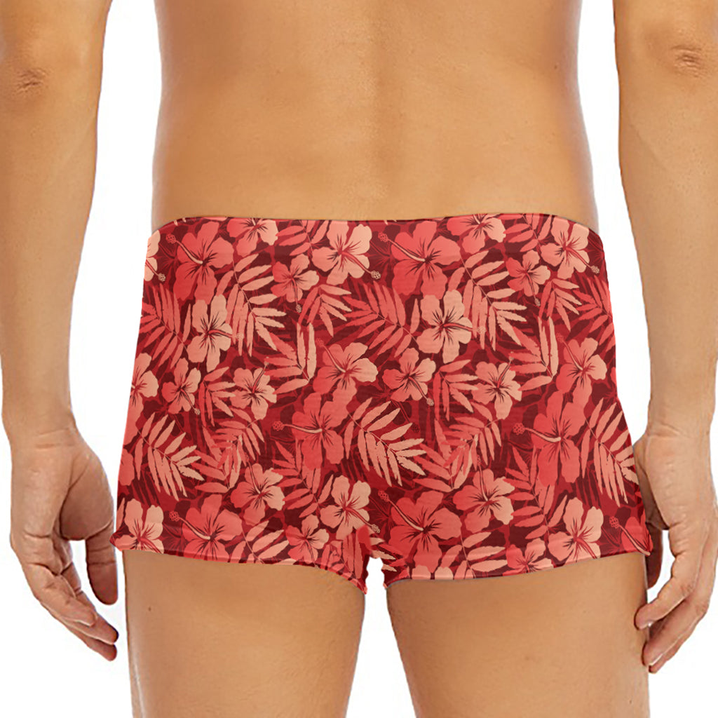 Red Hawaiian Tropical Pattern Print Men's Short Boxer Briefs