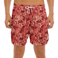 Red Hawaiian Tropical Pattern Print Men's Split Running Shorts
