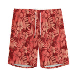 Red Hawaiian Tropical Pattern Print Men's Sports Shorts