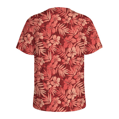 Red Hawaiian Tropical Pattern Print Men's Sports T-Shirt