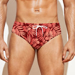 Red Hawaiian Tropical Pattern Print Men's Swim Briefs