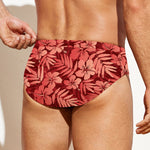 Red Hawaiian Tropical Pattern Print Men's Swim Briefs