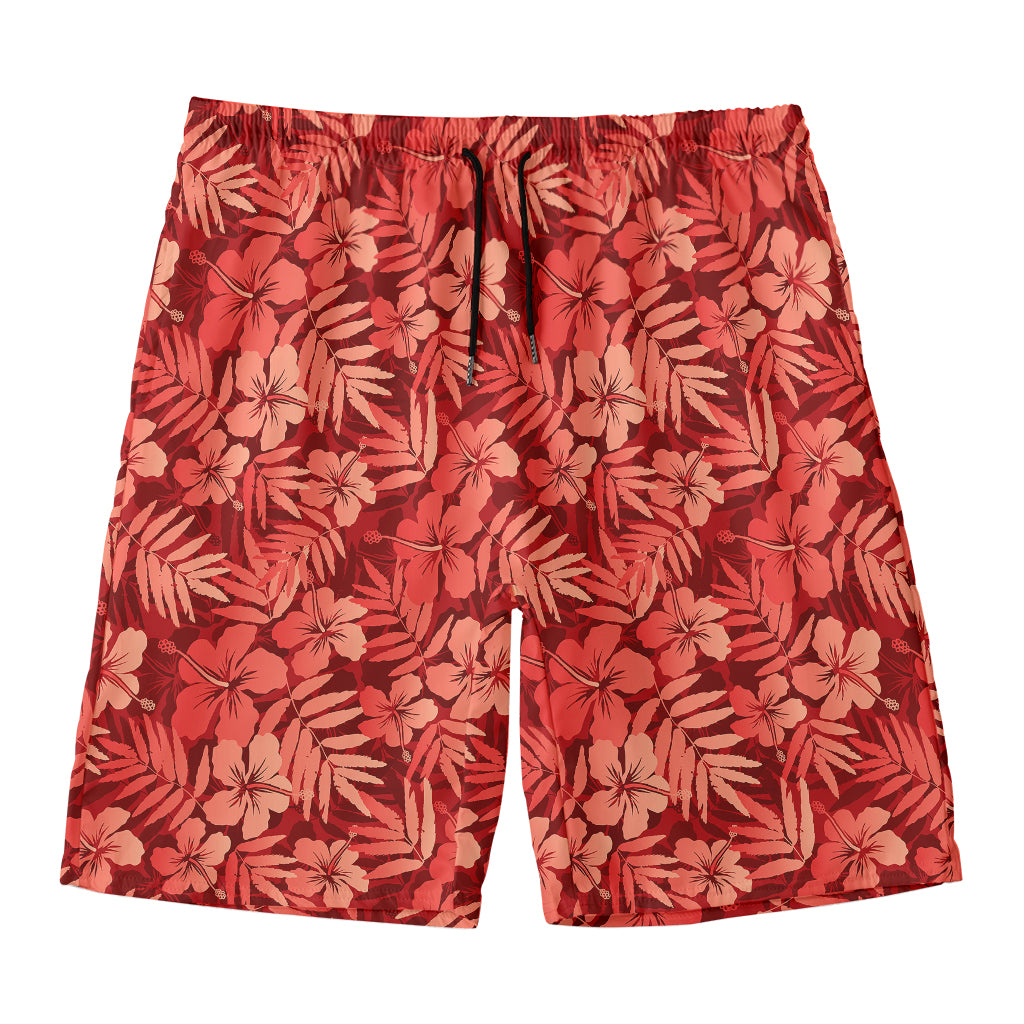 Red Hawaiian Tropical Pattern Print Men's Swim Trunks