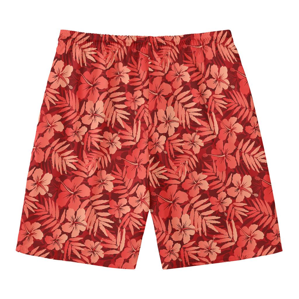 Red Hawaiian Tropical Pattern Print Men's Swim Trunks