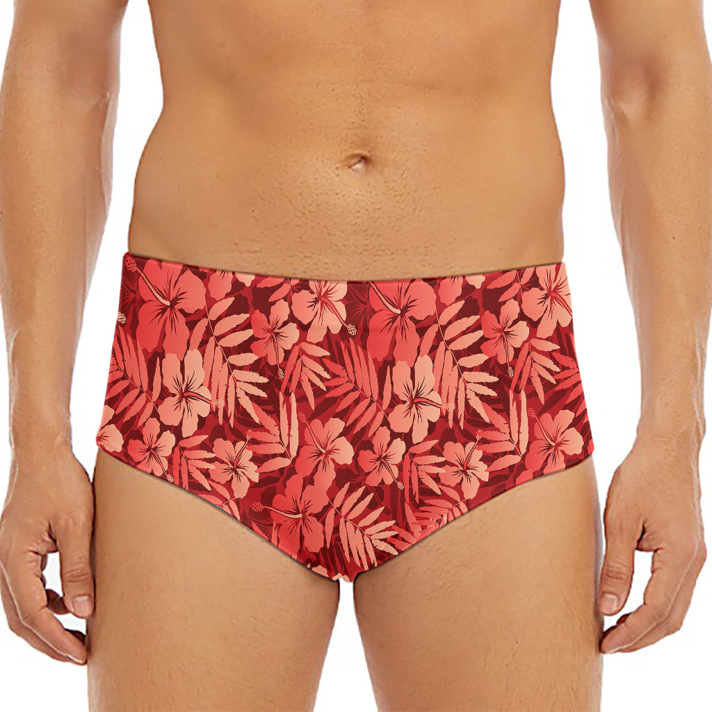 Red Hawaiian Tropical Pattern Print Men's Triangle Swim Briefs