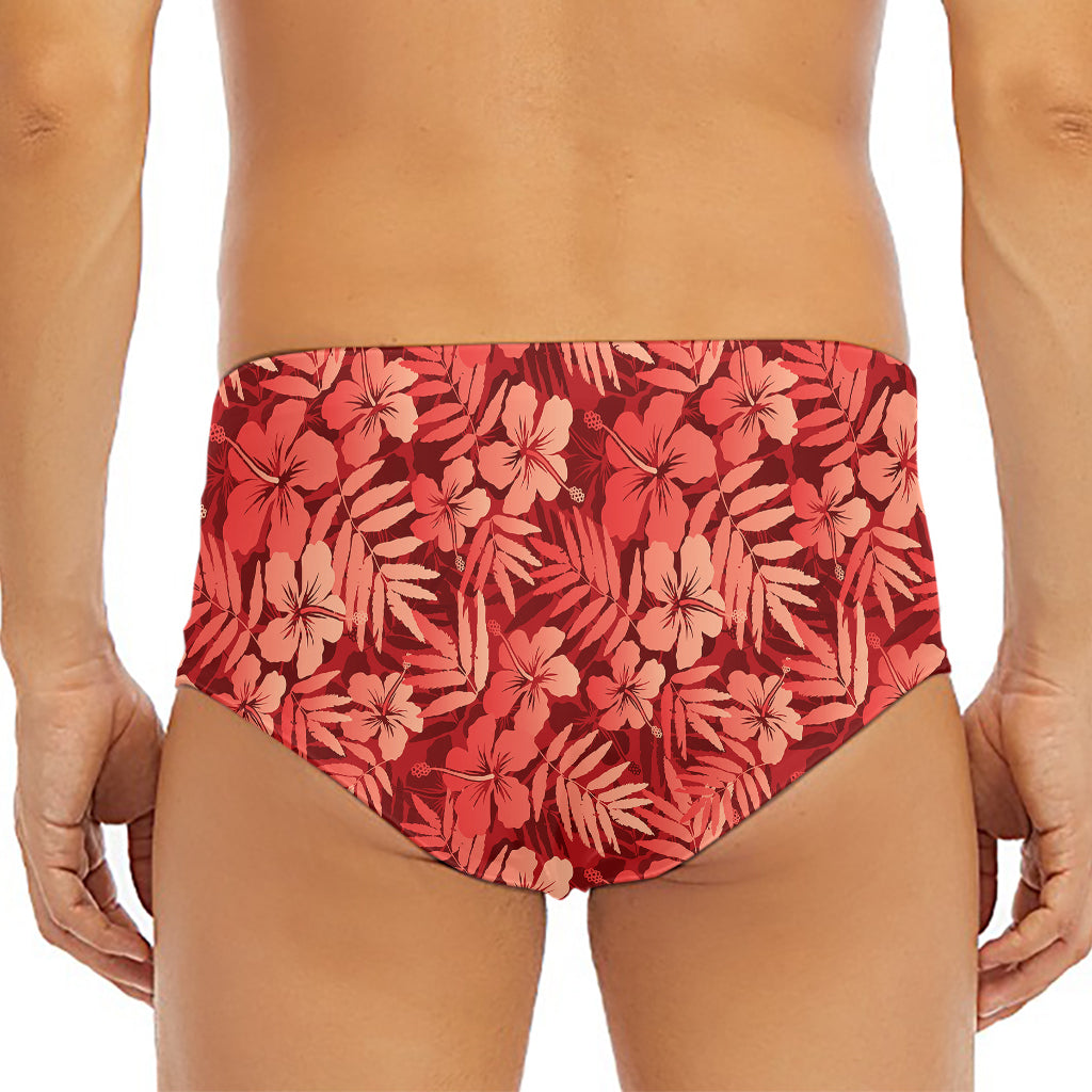 Red Hawaiian Tropical Pattern Print Men's Triangle Swim Briefs