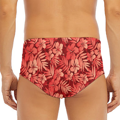 Red Hawaiian Tropical Pattern Print Men's Triangle Swim Briefs