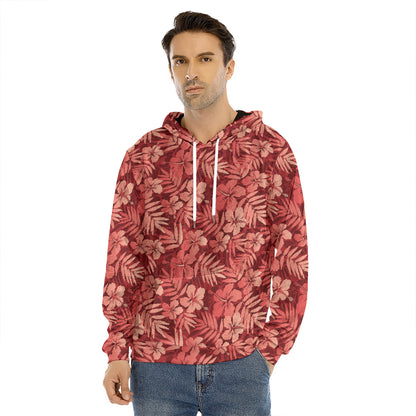Red Hawaiian Tropical Pattern Print Men's Velvet Pullover Hoodie