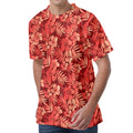 Red Hawaiian Tropical Pattern Print Men's Velvet T-Shirt