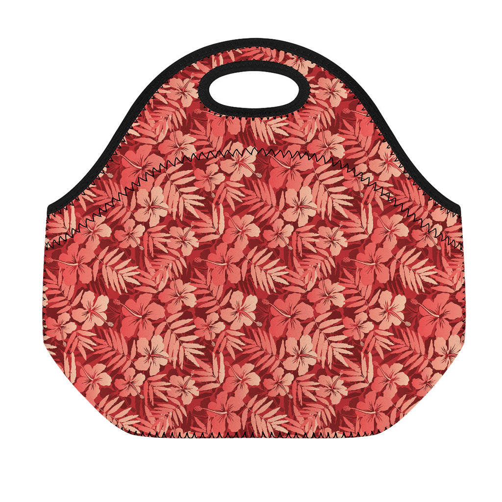 Red Hawaiian Tropical Pattern Print Neoprene Lunch Bag