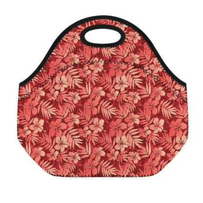 Red Hawaiian Tropical Pattern Print Neoprene Lunch Bag