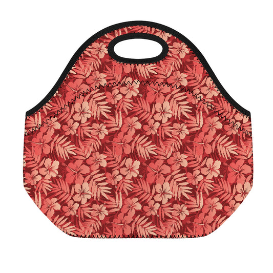 Red Hawaiian Tropical Pattern Print Neoprene Lunch Bag