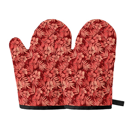 Red Hawaiian Tropical Pattern Print Oven Mitts