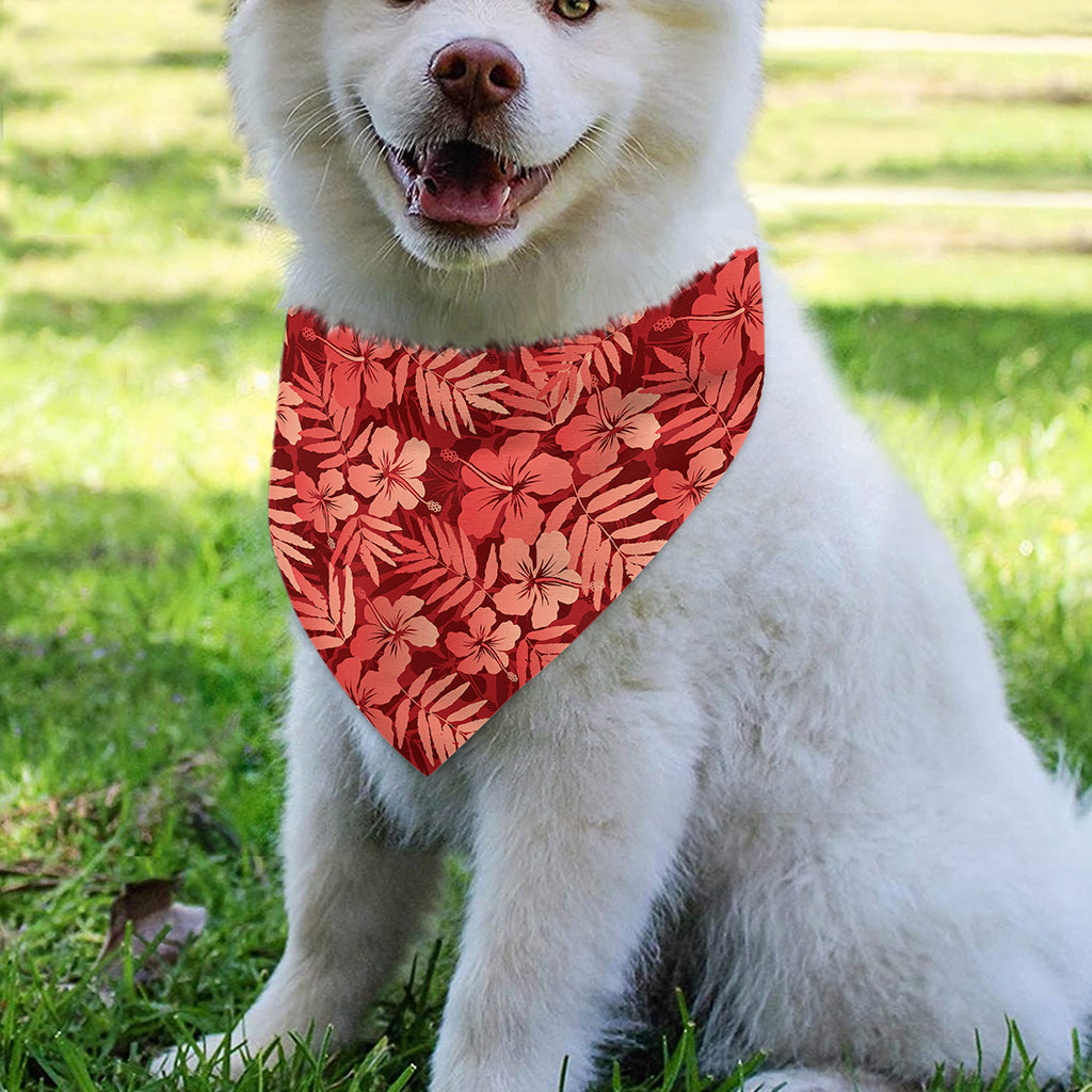 Red Hawaiian Tropical Pattern Print Over The Collar Dog Bandana