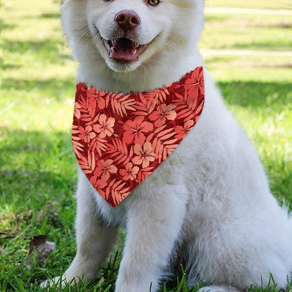 Red Hawaiian Tropical Pattern Print Over The Collar Dog Bandana