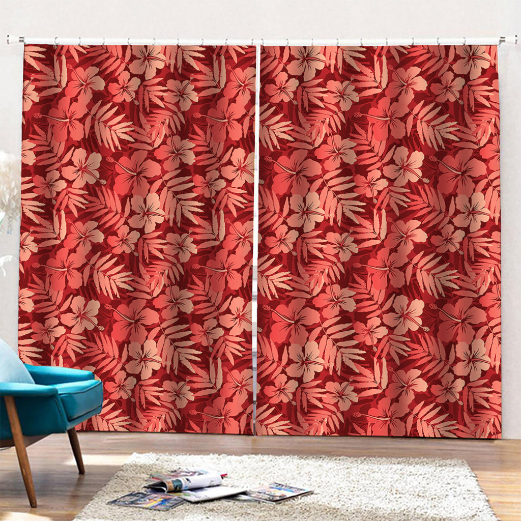 Red Hawaiian Tropical Pattern Print Pencil Pleat Curtains